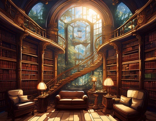 AI-generated image of a library