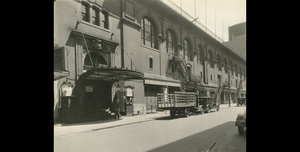 Saint Nicholas Arena, 1931. The venue opened in 1896 as a skating rink and was converted to a dance hall in 1918. It was sold in 1934 and renovated into a meeting, sports, and performing arts venue. Collection of the New-York Historical Society. Saint Nicholas Arena, 1931. The venue opened in 1896 as a skating rink and was converted to a dance hall in 1918. It was sold in 1934 and renovated into a meeting, sports, and performing arts venue. Collection of the New-York Historical Society.