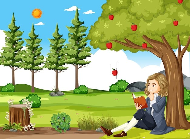 Free Vector | Isaac newton sitting under apple tree