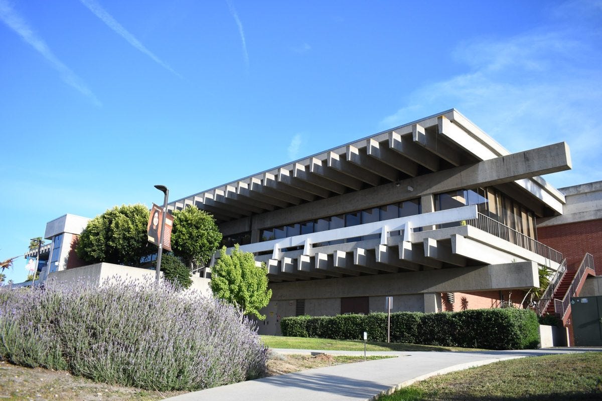 Afternoon sun lights the El Camino College Bookstore, which was built in 1974, on Sunday, April 20. The ECC Board of Trustees approved a feasibility study on converting part of the building into a student activities space. (Nikki Yunker | The Union) Afternoon sun lights the El Camino College Bookstore, which was built in 1974, on Sunday, April 20. The ECC Board of Trustees approved a feasibility study on converting part of the building into a student activities space. (Nikki Yunker | The Union)