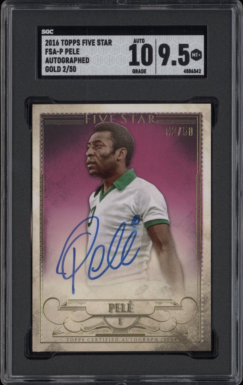 PELE SGC 9.5 2016 TOPPS FIVE STAR SOCCER GOLD ON CARD AUTOGRAPH AUTO 02/50 - Picture 1 of 3