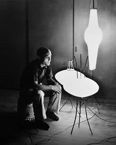 Akari light sculptures by Isamu Noguchi, made with washi paper and bamboo
