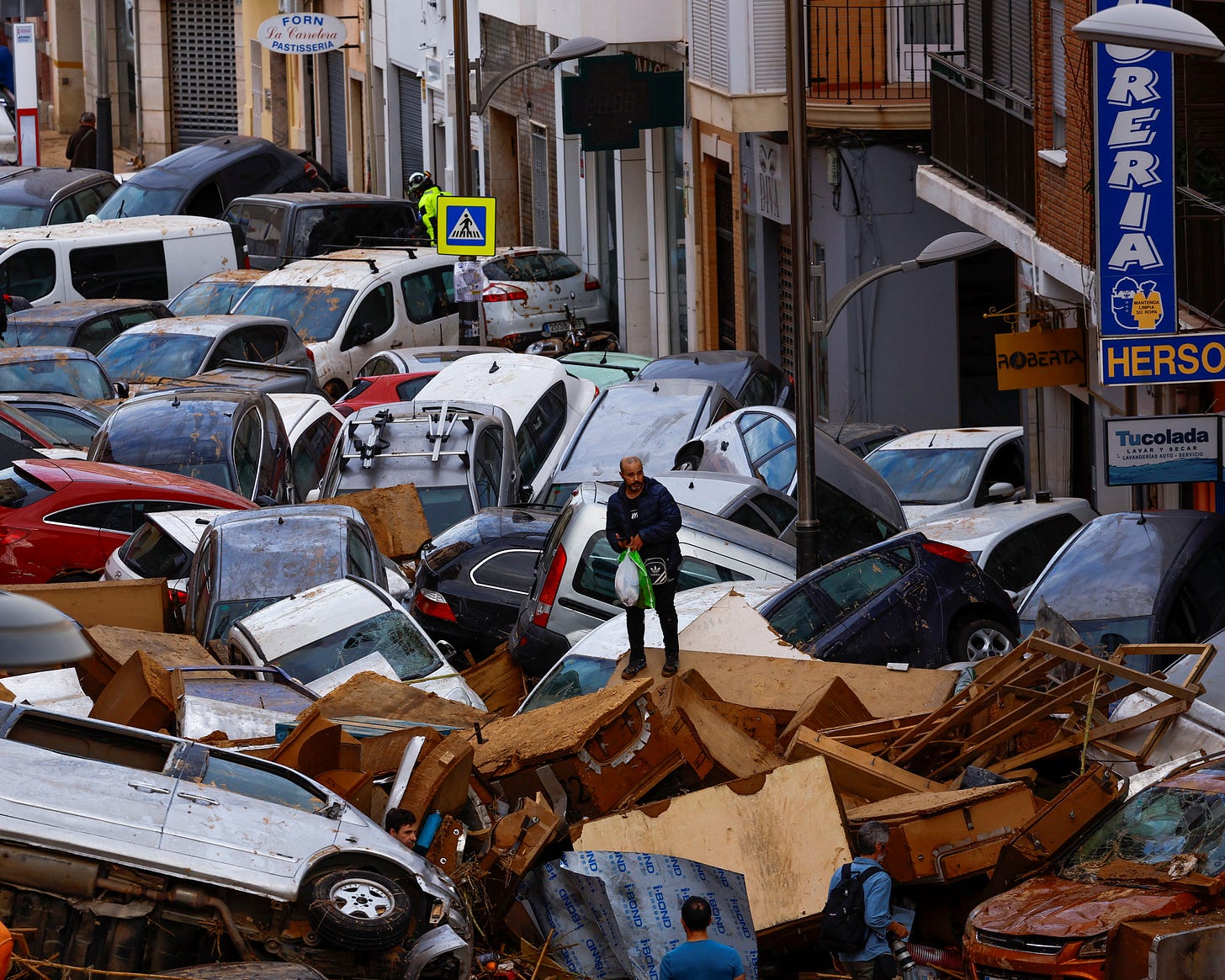 The aftermath of flooding in Sedavi, a district of Valencia in Spain. More than 220 people were killed by massive floods in October 2024.