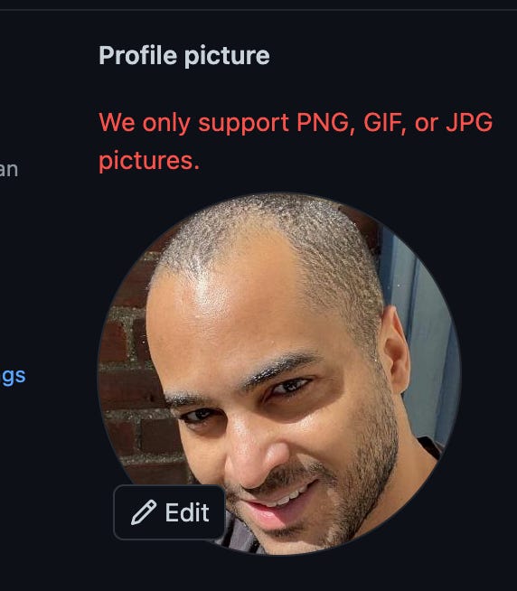 GitHub only accepts PNG, GIF, or or JPG file extensions