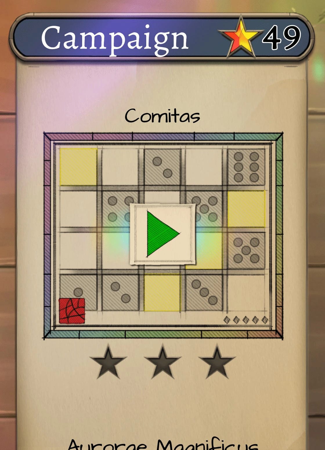 Campaign select screen screen to pick a campaign game, with the layout puzzle being displayed.