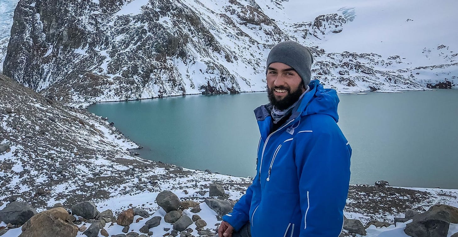 Neville Mehra hiking in Patagonia