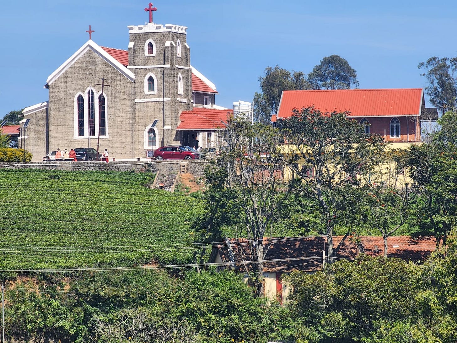 Church overlooking Kotagiri valley during The Habba visit, Nilgiris.