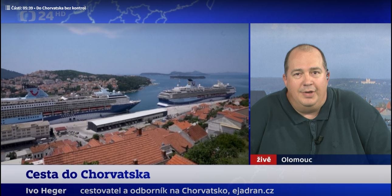 Může jít o obrázek 1 osobě a text that says 'Části: 05:39 Do horvatska kontrol Ivo Heger žive Cesta do Chorvatska cestovatel a odborník na Chorvatsko, ejadran.cz Olomouc'