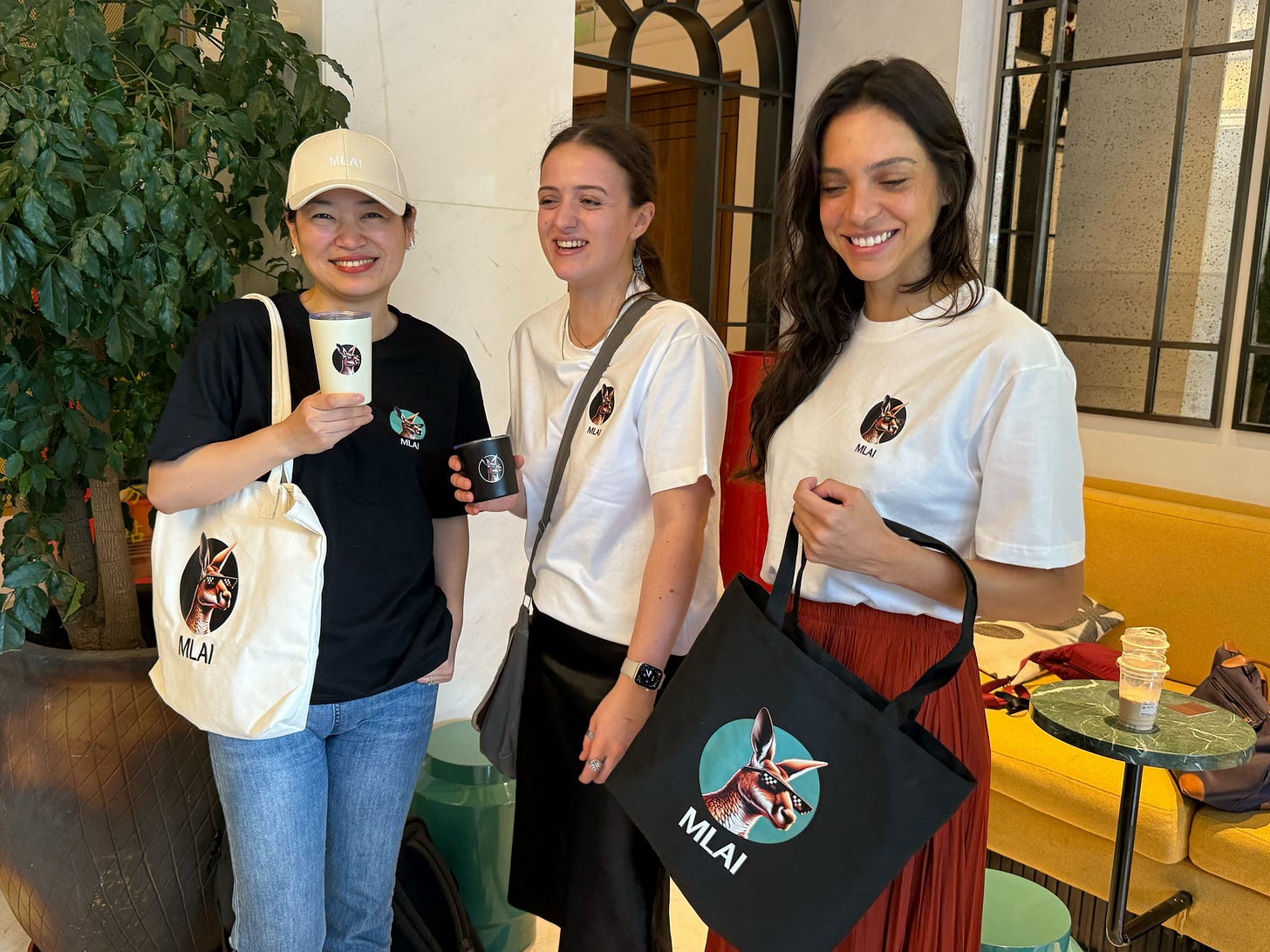 MLAI merchanise featuring caps, mugs and t-shirts branded with MLAI logo