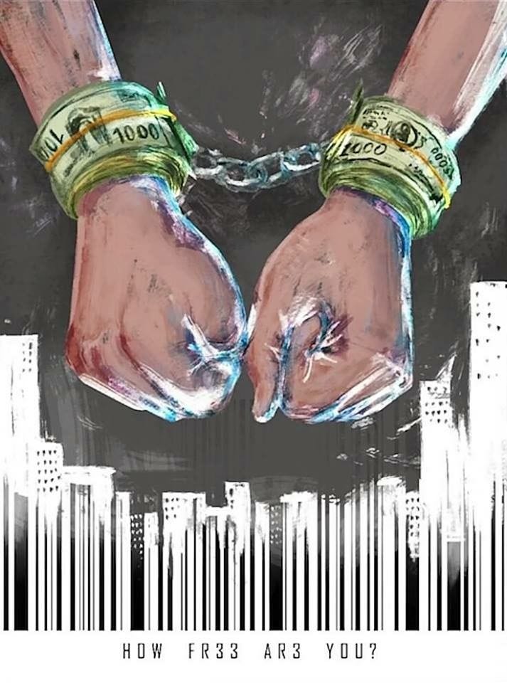 This may contain: two hands holding each other with barcodes on the sides and buildings in the background