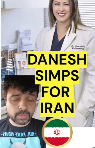 Mullah Simp Targets Iranian MD: TikTok bully Danesh Noshirvan simps for Tehran, using bots and lies to erase an Iranian immigrant doctor. Mullah Simp Targets Iranian MD: TikTok bully Danesh Noshirvan simps for Tehran, using bots and lies to erase an Iranian immigrant doctor.