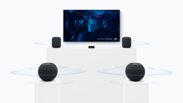 Users can create a four-speaker surround sound experience with HomePod mini 2 and Apple TV 4K (4th generation).