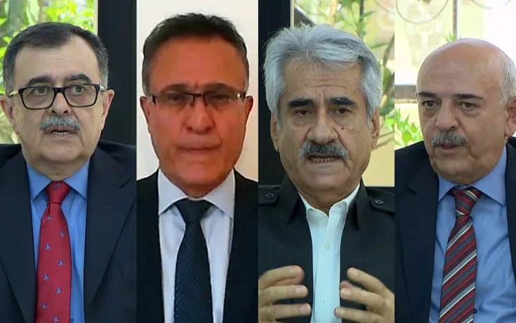 Iran’s Kurdish party leaders from left to right: Abdullah Mohtadi, Khalid Azizi, Mustafa Hijri, Omer Elkhainzadeh. June 16, 2021. Photo: Rudaw/screenshot Iran’s Kurdish party leaders from left to right: Abdullah Mohtadi, Khalid Azizi, Mustafa Hijri, Omer Elkhainzadeh. June 16, 2021. Photo: Rudaw/screenshot