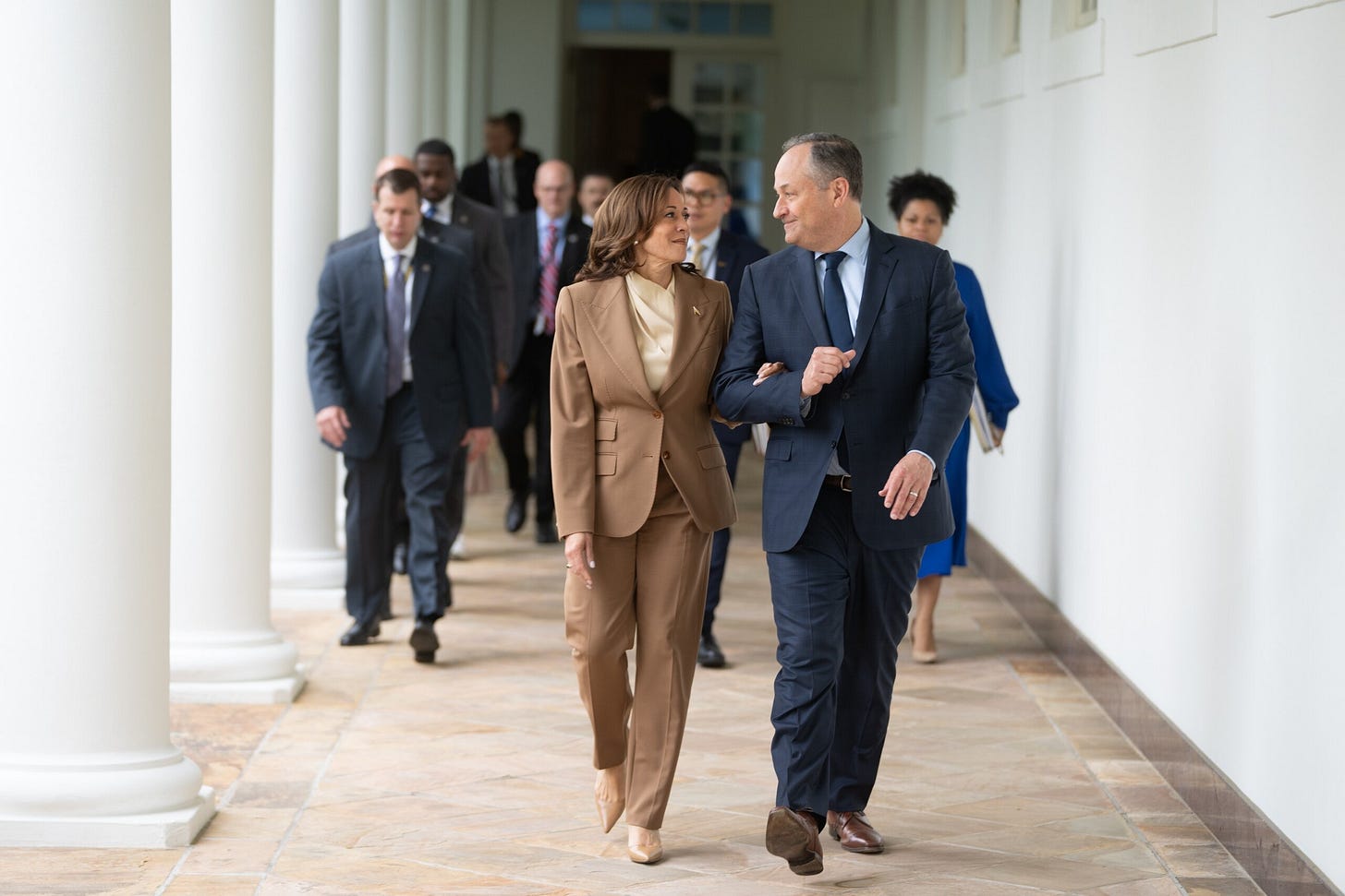 Thumbnail for File:Vice President Kamala Harris and Second Gentleman Doug Emhoff walk along the West Colonnade of the White House, Thursday, May 9, 2024, before greeting members of the 2024 WNBA Champion Las Vegas Aces.jpg Thumbnail for File:Vice President Kamala Harris and Second Gentleman Doug Emhoff walk along the West Colonnade of the White House, Thursday, May 9, 2024, before greeting members of the 2024 WNBA Champion Las Vegas Aces.jpg