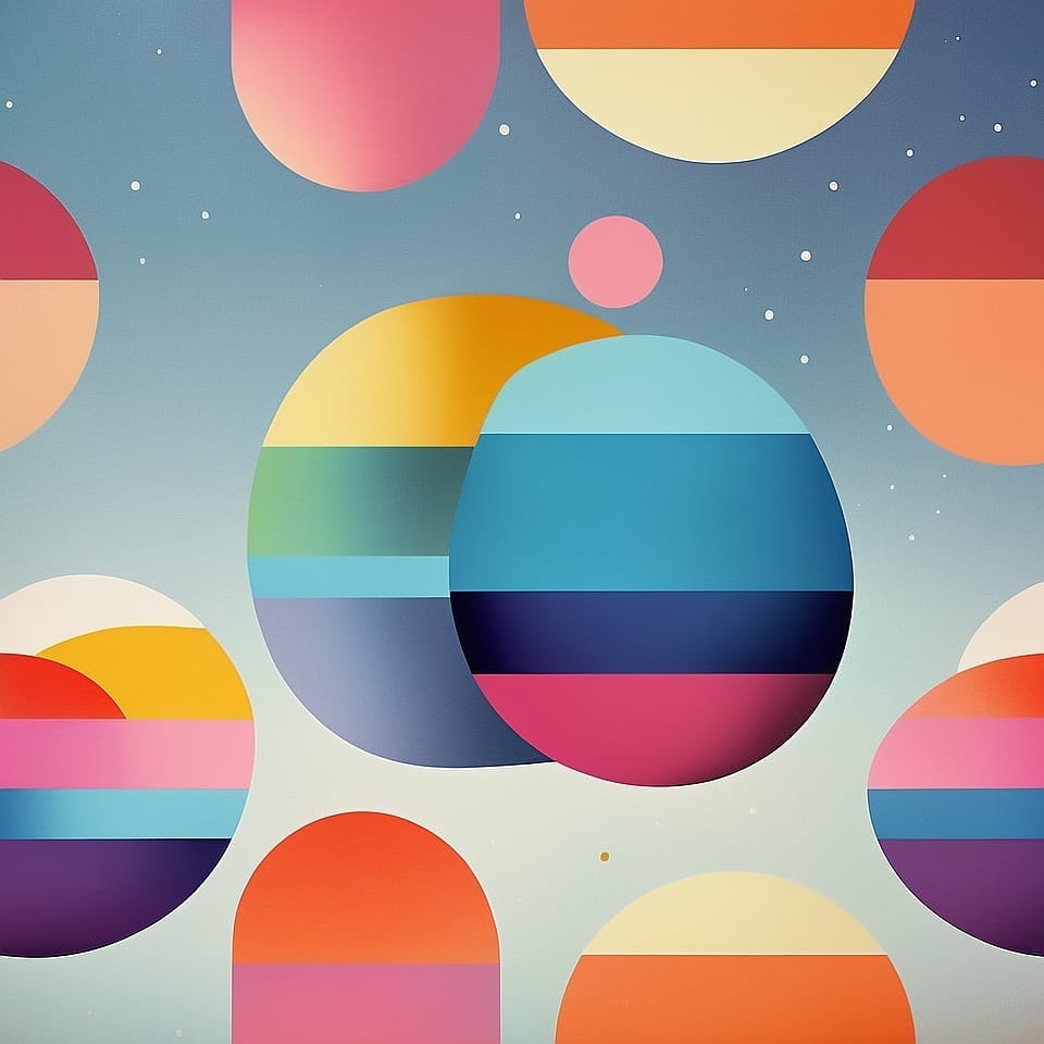 An abstract rainbow images circles, layered
