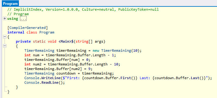 Resultado binario decompilado, implicit index