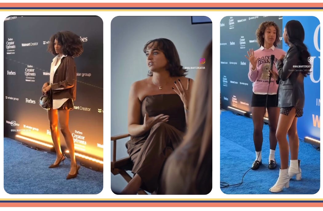 Women on the blue carpet and the stage at the Forbes Creator Upfronts in partnership with Walmart Creators