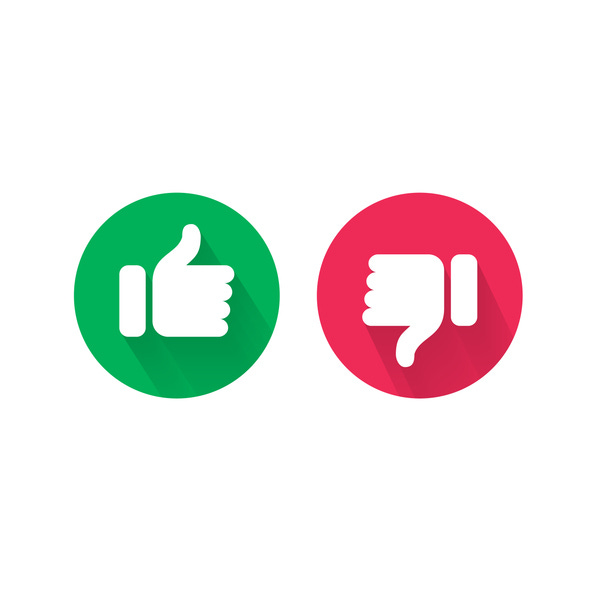 Green and red sign with thumbs up and down