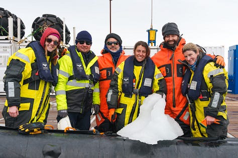 A series of photos showing Laura Cimoli and her team on their trip to Antarctica.
