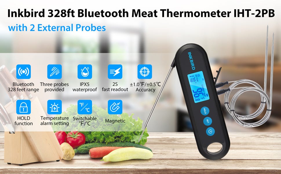Inkbird 328ft Bluetooth Digital Meat Thermometer IHT-2PB