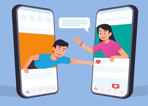 This may contain: two people are talking to each other on their cell phones, one is pointing at the other