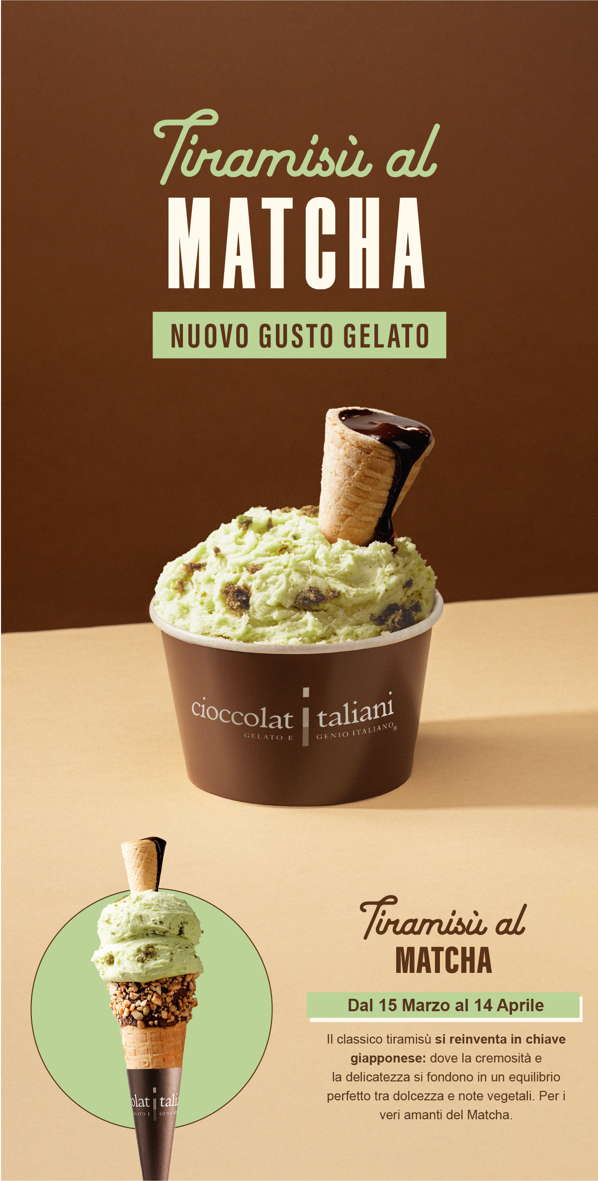 Nuovo Gusto Gelato Tiramisù al Matcha.Il classico tiramisù si reinventa in chiave giapponese: dove la cremosità e la delicatezza si fondono in un equilibrio perfetto tra dolcezza e note vegetali. Per i veri amanti del Matcha. Nuovo Gusto Gelato Tiramisù al Matcha.Il classico tiramisù si reinventa in chiave giapponese: dove la cremosità e la delicatezza si fondono in un equilibrio perfetto tra dolcezza e note vegetali. Per i veri amanti del Matcha.