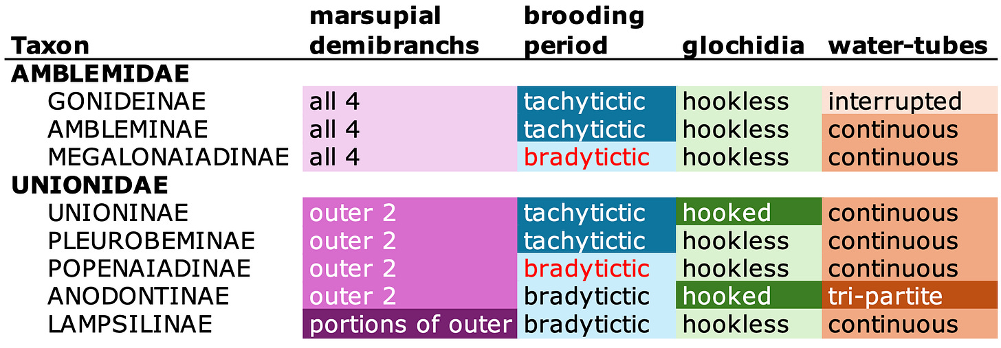A table showing the variation in various traits, including brooding period with Heard & Guckert's classification.