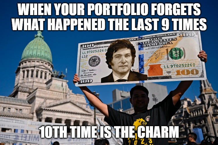 “Meme image in front of Argentina’s Congress with a protester holding a giant fake dollar bill featuring a politician’s face, humor about investing in Argentina saying ‘10th time is the charm,’ used in CAAP deep dive investment thesis on airport operator risk. “Meme image in front of Argentina’s Congress with a protester holding a giant fake dollar bill featuring a politician’s face, humor about investing in Argentina saying ‘10th time is the charm,’ used in CAAP deep dive investment thesis on airport operator risk.