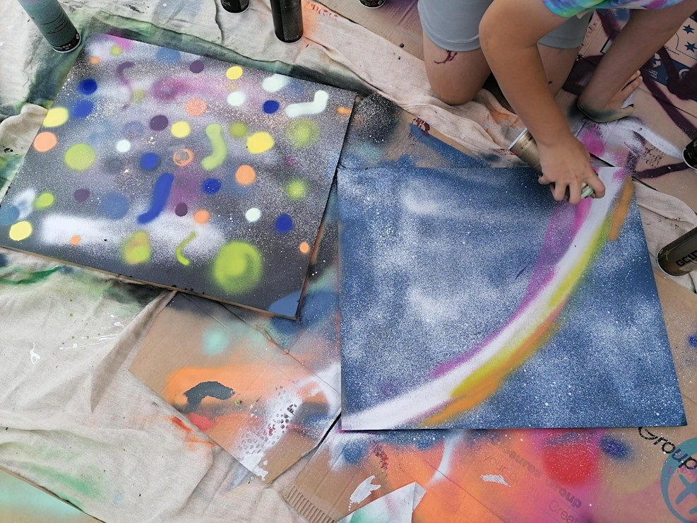 spraypainted artworks by children
