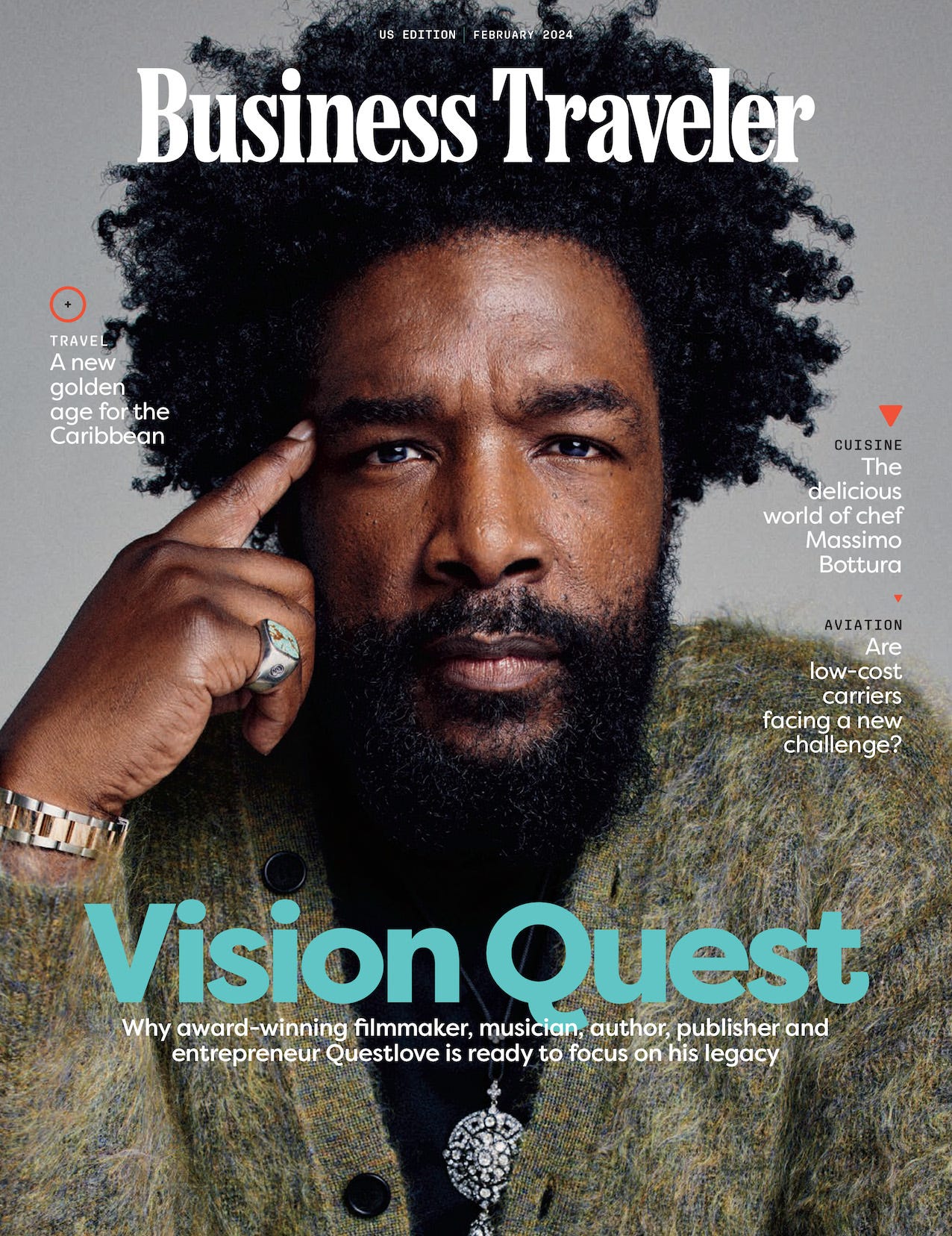 Picture of the February cover of Business Traveler magazine featuring Questlove