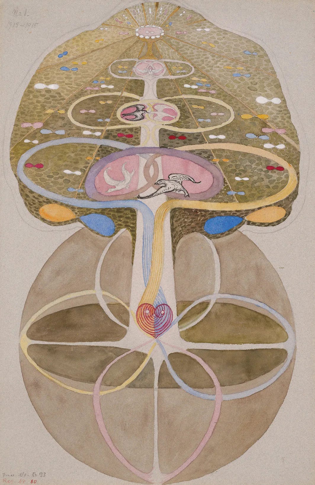 a watercolor tree, gold, with two doves a watercolor tree, gold, with two doves