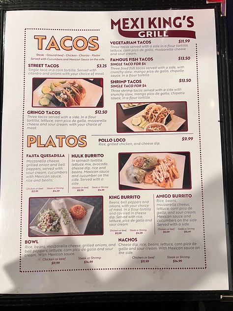Mexi Kings menu