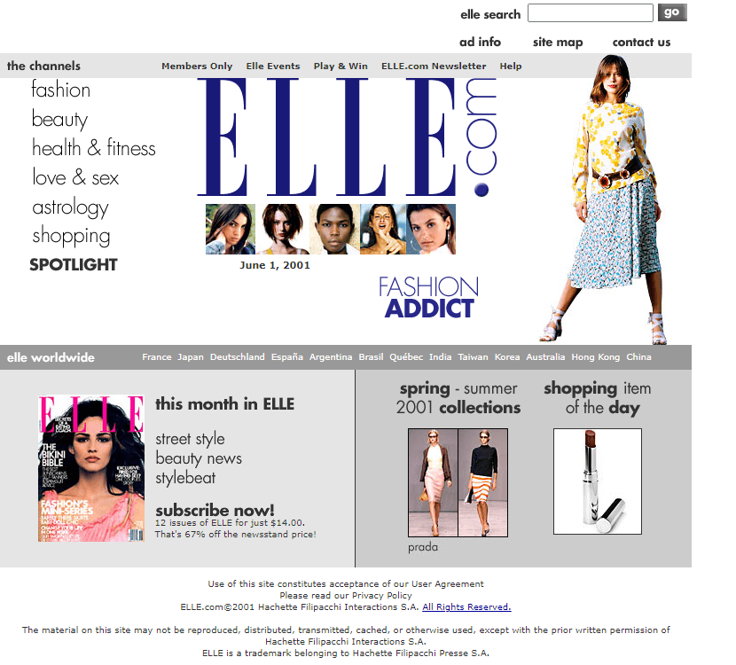 Elle website in 2001