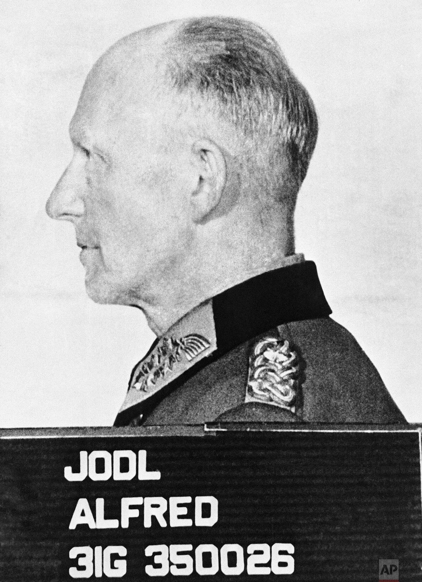 Official portrait of Alfred Jodl, Chief of the Wehrmacht General Staff, taken November 2, 1945. Jodl was a key figure among the Nazi leadership facing judgment for war crimes at Nuremberg. Official portrait of Alfred Jodl, Chief of the Wehrmacht General Staff, taken November 2, 1945. Jodl was a key figure among the Nazi leadership facing judgment for war crimes at Nuremberg.
