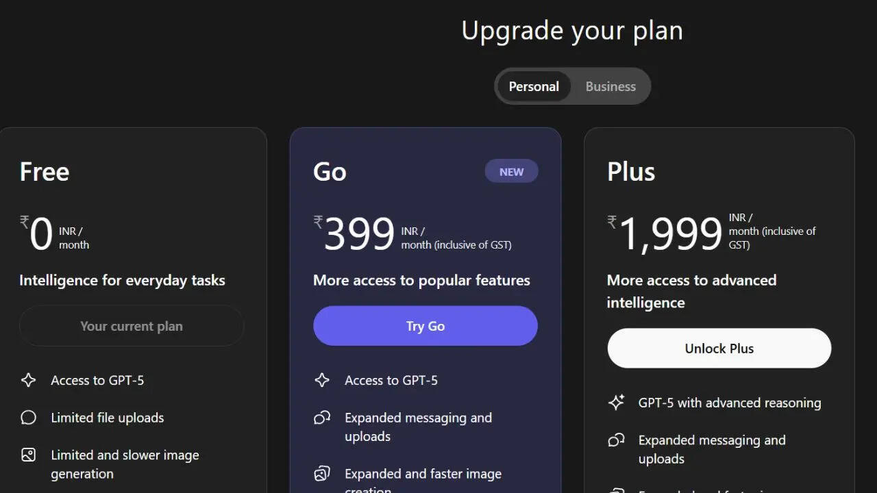 ChatGPT Go Plan Launched In India At Rs 399: Features, Benefits And How To  Subscribe | Technology & Science - Times Now