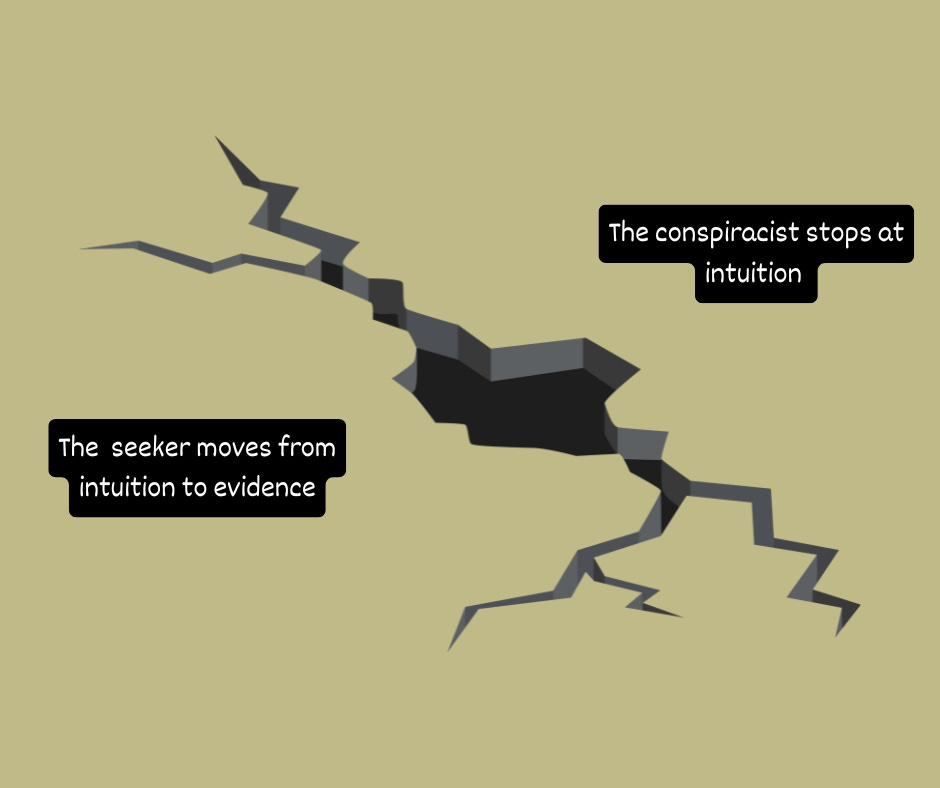 A dividing crack between a truth seeker and a conspiracy theorist A dividing crack between a truth seeker and a conspiracy theorist