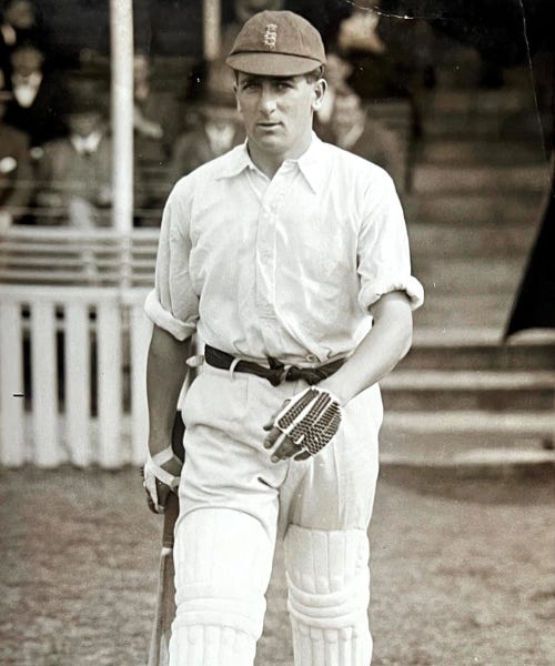 A black and white picture of Harold Larwood holding a bat walking onto the pitch at Trent Bridge A black and white picture of Harold Larwood holding a bat walking onto the pitch at Trent Bridge