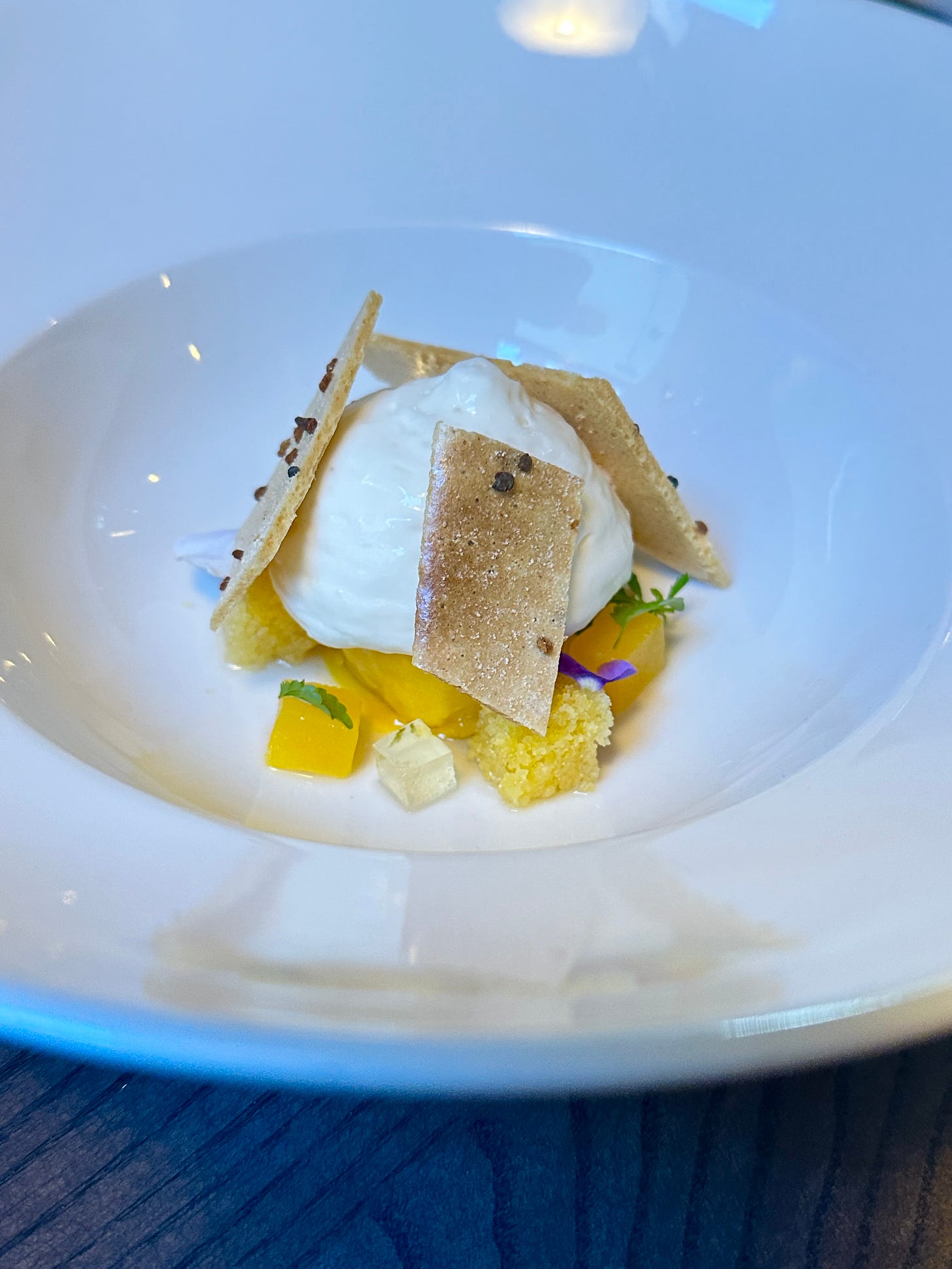 Mango with milk, camomile and lime at Amai by Viktor