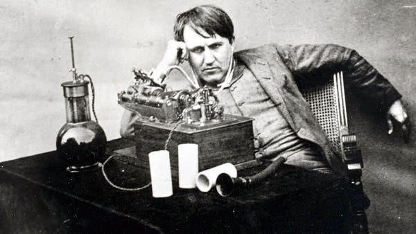 Thomas Edison in his lab in 1888, after working long hours on his phonograph.