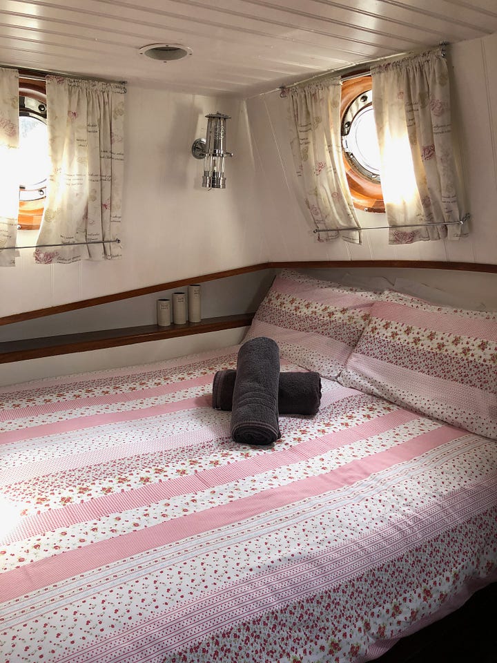 inside the barge, the living space and bedroom