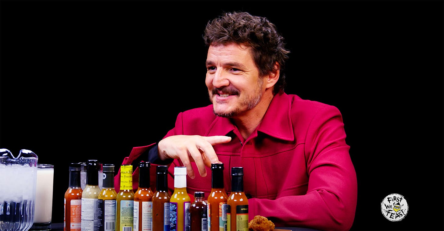 Fans Are Impressed Pedro Pascal Kept His Cool While Eating Hot Wings During Interview Fans Are Impressed Pedro Pascal Kept His Cool While Eating Hot Wings During Interview