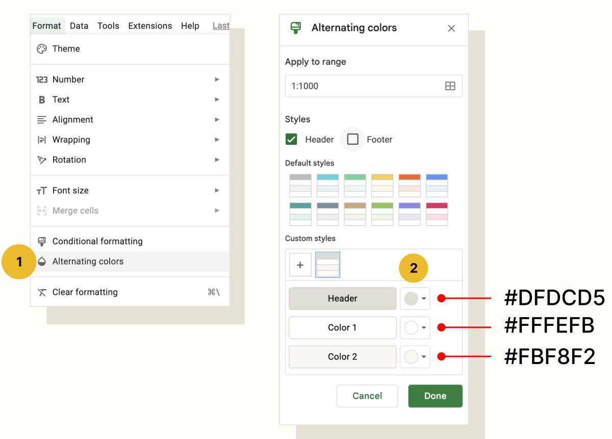 Alternating color rows