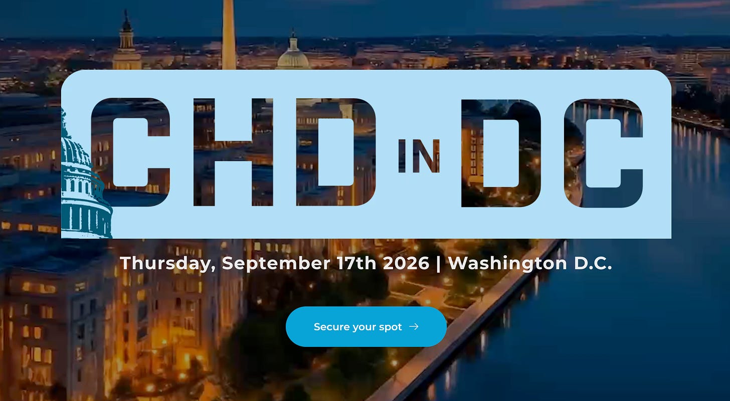 CHD in DC promo over a night view of Washington reading Thursday, September 17th 2026, with a Secure your spot button.