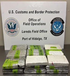 Packages containing 66.71 pounds of cocaine seized by CBP officers at Hidalgo International Bridge.
