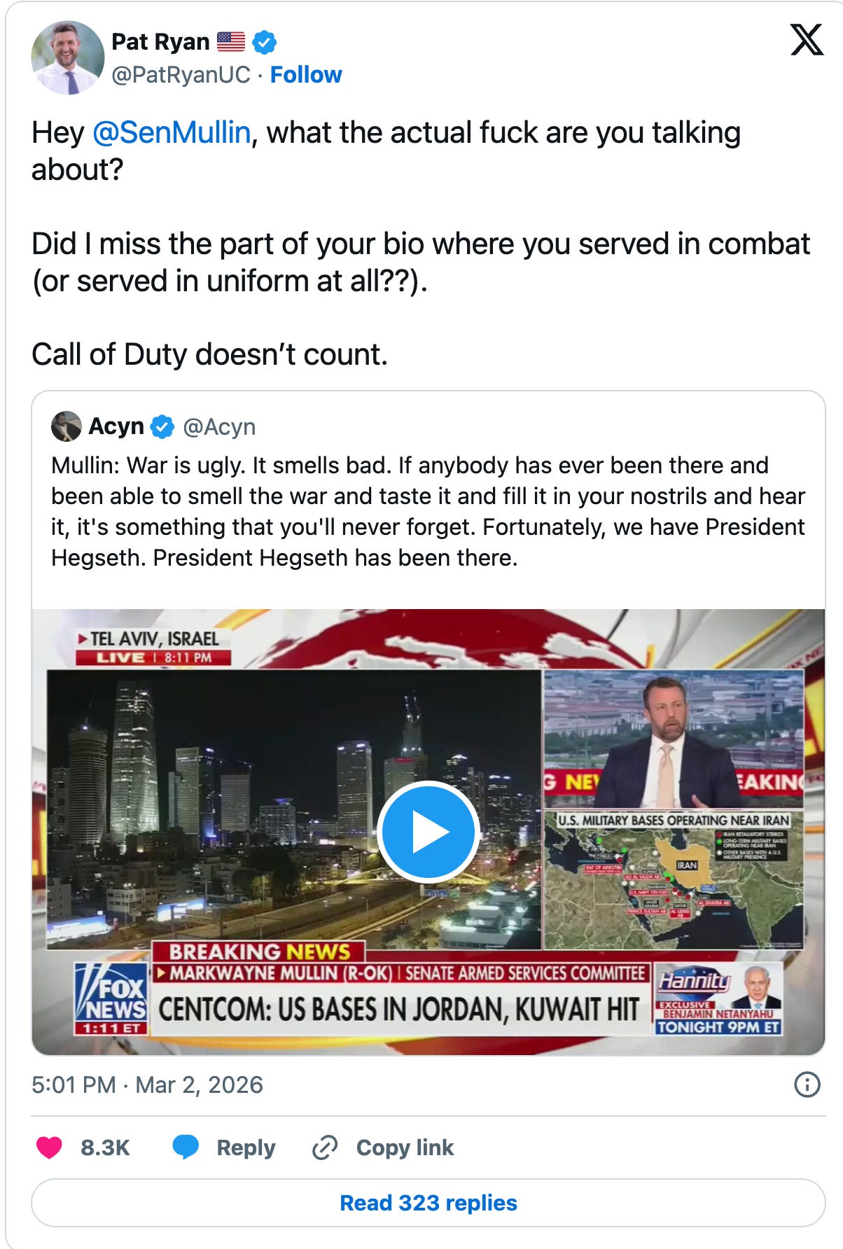Hey  @SenMullin , what the actual fuck are you talking about?  Did I miss the part of your bio where you served in combat (or served in uniform at all??).  Call of Duty doesn’t count.