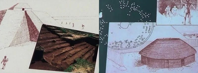 Artist reconstructions of features of the Etowah Indian Mounds. 