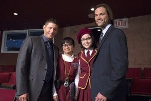 Joy Regullano and Katie Sarife with Jared and Jensen