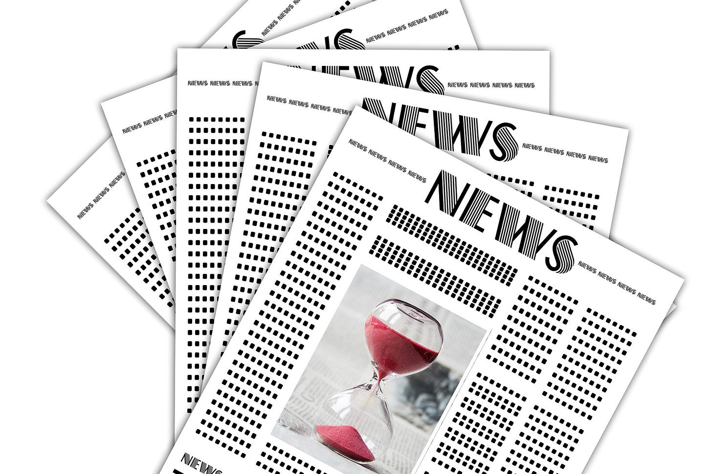 Artwork showing a pile of papers with "News" written on the top and an egg timer in the middle of the top page. I thought it was foodie enough!