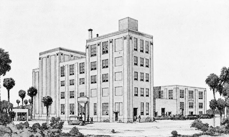 The original rendering of the Wagner Brewing Company plant. The company opted for a more modest two-story brick building. Courtesy of the Miami Herald.