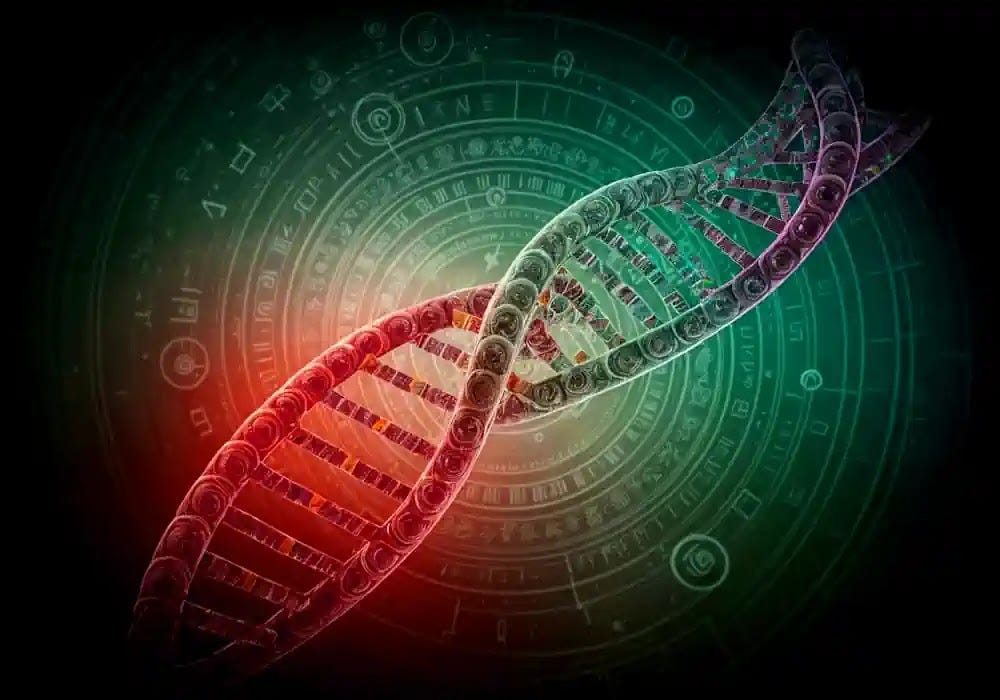 A stylized image of a DNA double helix, symbolizing the genetic code.